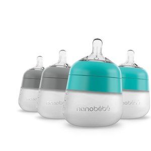 NanoBebe Flexy Silicone Baby Bottle Teal-Grey / 5 oz. / 4-Pack
